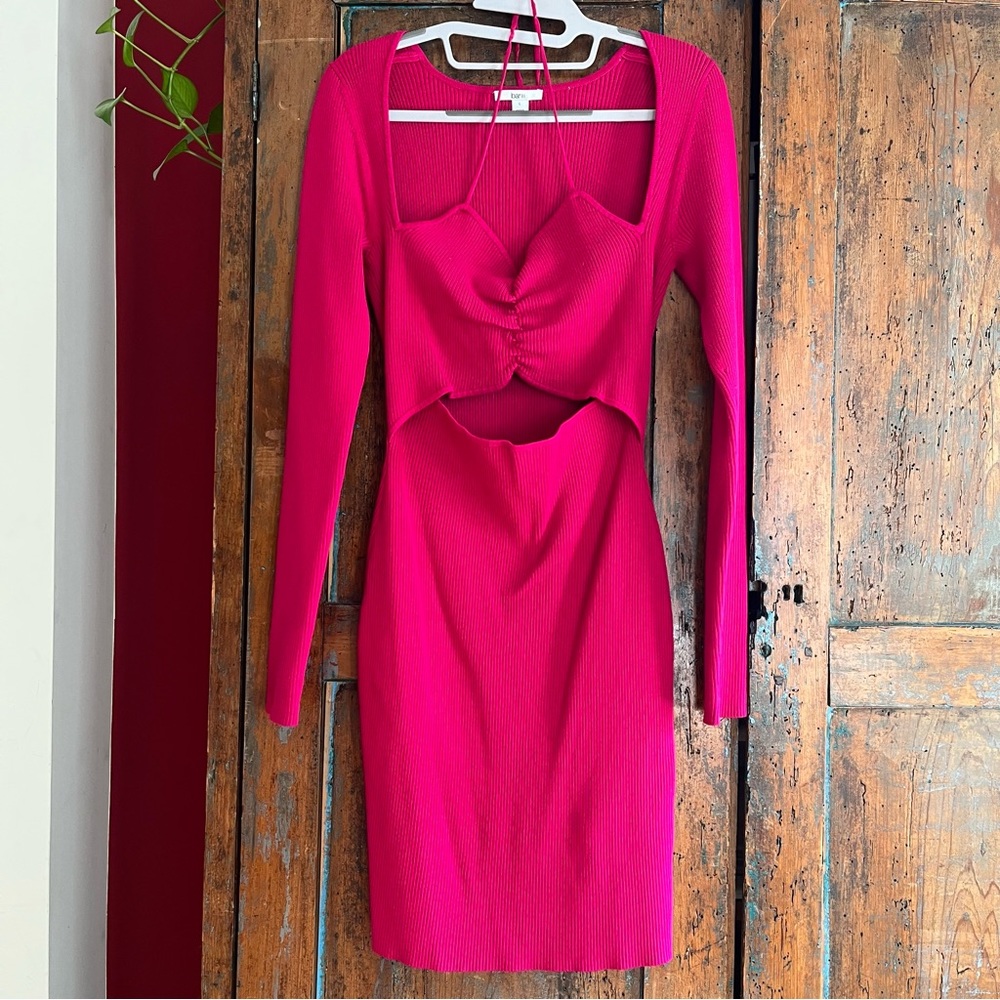 NWOT Bar III pink dress with tie neck and cutouts